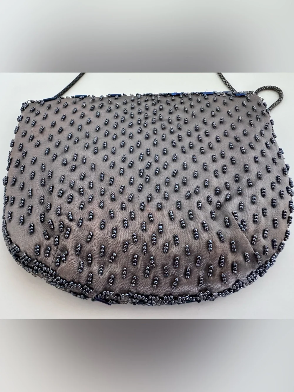 Vintage La Regale Beaded Evening Bag Gray Blue Iridescent Art Deco Cocktail Purs